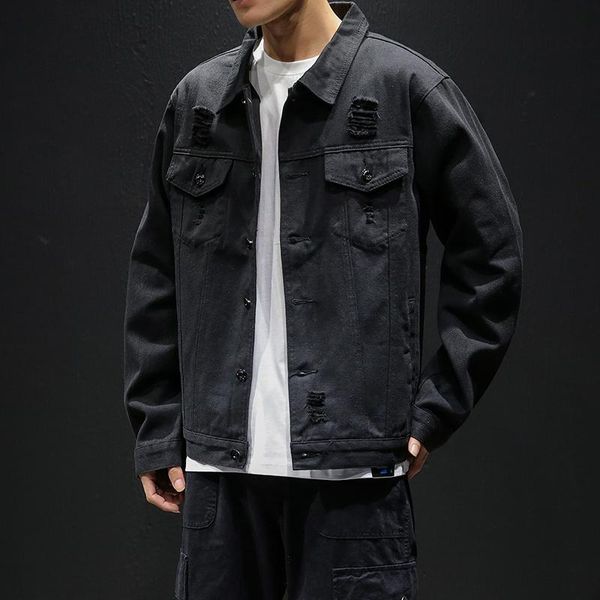 

men light blue denim jackets holes jean jackets streetwear casual denim coats men cotton outwear slim denim jackets ing, Black;brown