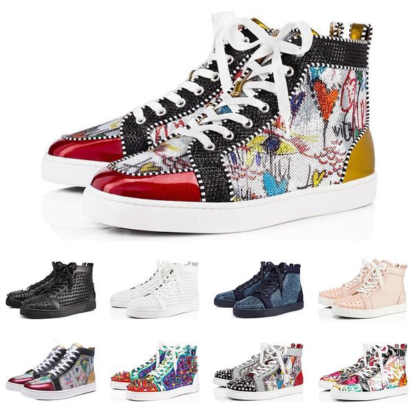 

2019 Designer fashion luxury Red Bottoms shoes Studded Spikes Flats sneakers For Men Women Party Lovers casual Sneaker size 36-47