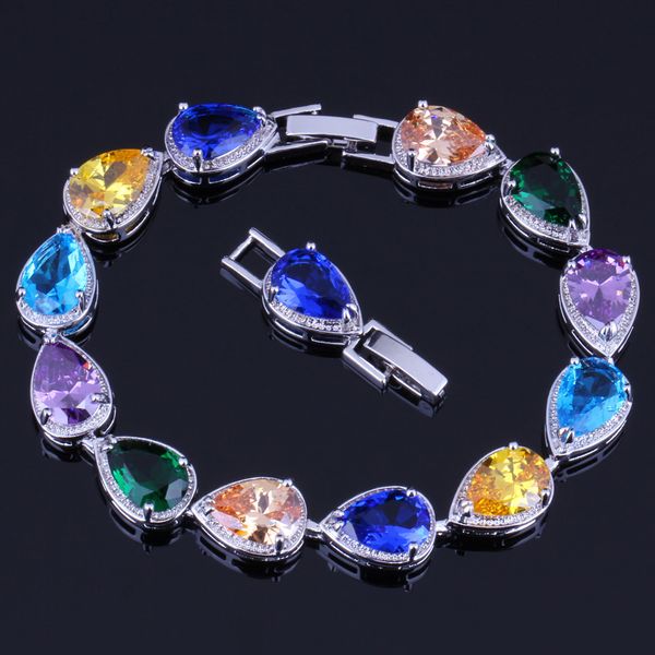 

stunning pear multi-gem multicolor brown morganite 925 sterling silver link chain bracelet 18cm 20cm for women v0041, Black