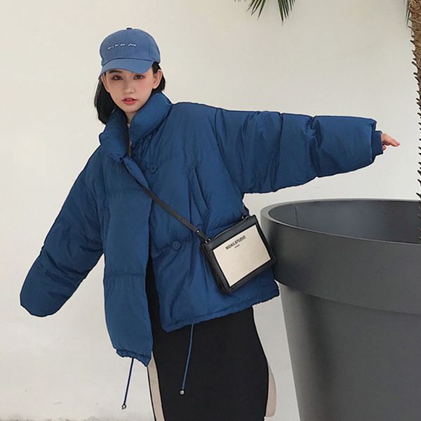 

2019 winter short jacket women solid thicken loose parka mujer cotton padded warm jackets coat casual winter oversized jackets, Black