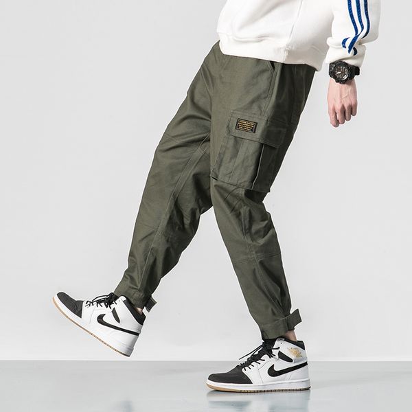

2020 male army cargo pants men multi-pocket elastic waist design harem pant street punk hip hop red casual trousers joggers 5xl, Black
