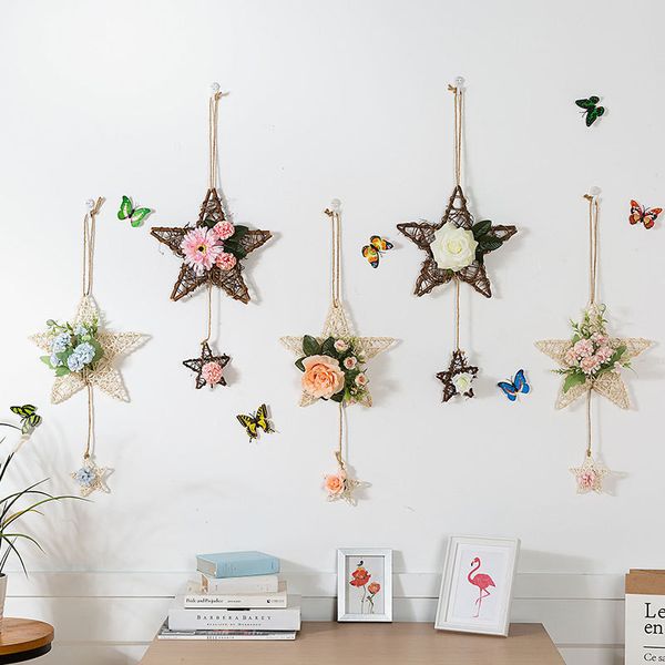 

pentagram vine circle simulation wreath wall hanging ornaments nordic creative artificial fake flower pendant garland decoration