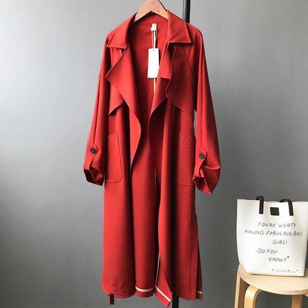 

women's trench coats 2021 sale chic long coat women spring autumn overcoat female fashion slim elegant office lady windbreaker outerwea, Tan;black