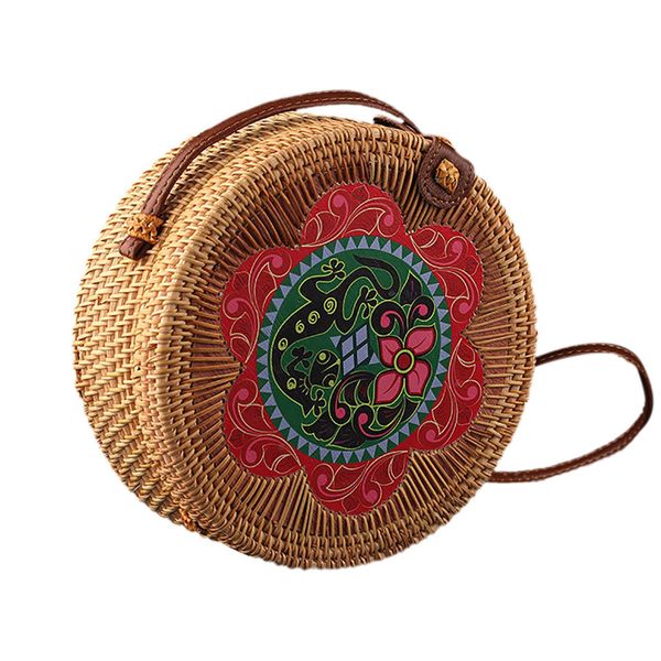 

ocardian handbag women girl circle handwoven bali round retro rattanÂ summer straw vacation casual crossbody bag may14