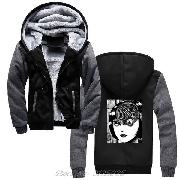 

fashion men casual hoodie uzumaki junji ito horror custom anime hoodies battery funny men winter warm thick sweatshirt, Black