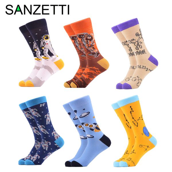 

sanzetti 6 pairs/lot men's casual combed cotton socks colorful soft pattern dress comfortable wedding party gift creative socks, Black
