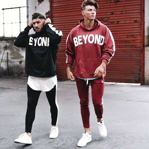 

толстовки set men casual mens tracksuit мужская фитнес бег с длинным рукавом пуловер свитер тонкий брюки костюм из двух частей установить му, Gray