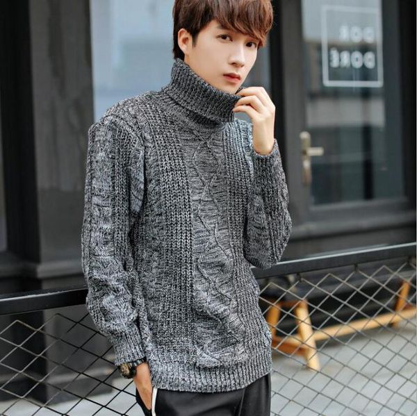 

men's sweaters autumn and winter brand quality pullover high collar thick men loose long-sleeved sweater, White;black