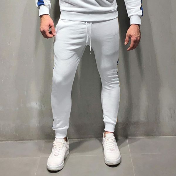 

men casual fitness bodybuilding pocket skin full length sports pants bodybuilding fitness sweat time limited sweatpants 9.24, Black