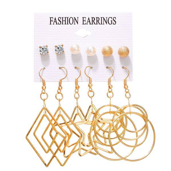 

originality pearl five-pointed star will circle multivariate in the ear nail 6 paper suit earrings woman, Golden;silver