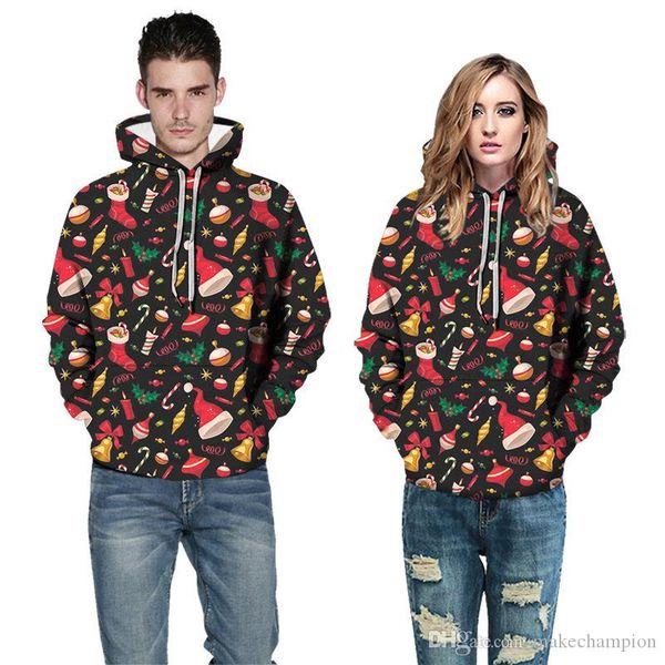 

3d digital printed конструктор для пар кофты с капюшоном пуловер рождество толстовка повседневный женщин и мужские apparel, Black