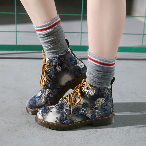 

cootelili autumn women ankle boots low heels flower flats casual shoes woman oxfords lace-up motorcycle booties plus size 41 42, Black