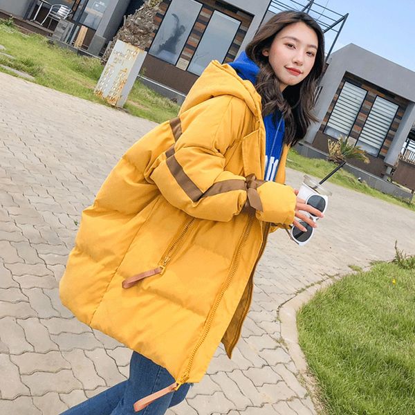 

hooded bread coat cotton female korean version of the loose bf long down cotton padded coat, Black