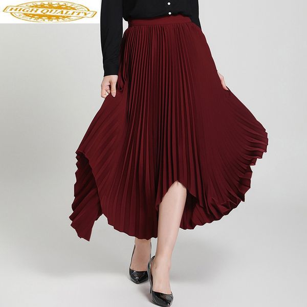 

summer long women's skirt elegant pleated skirt wine red spring skirts womens korean faldas mujer moda 2019 kj2102, Black