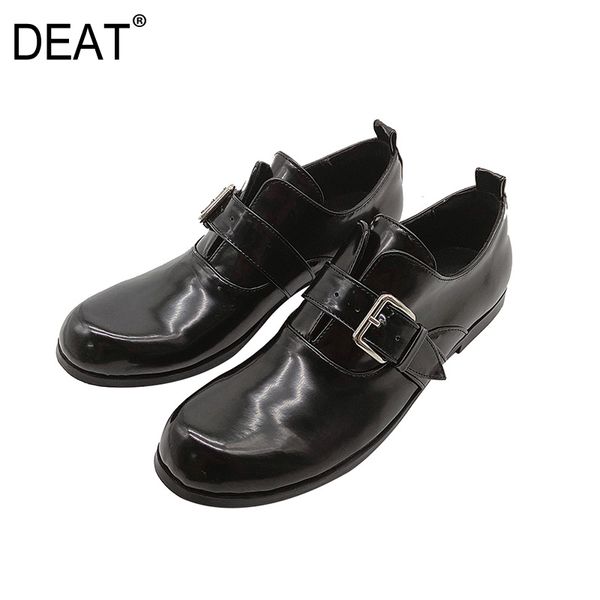 

deat] 2020 round toe shallow belt buckle black patent leather single flat shoes women new spring autumn fashion tide 10f760