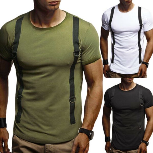 

2019 Mens Slim Fit O Neck Short Sleeve Muscle Tee Shirts Casual T-shirt Bodybuilding Sport Fitness Tops 3 Color