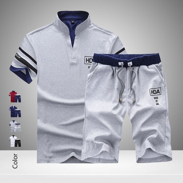 

2020 summer new men shorts sets short sleeve t shirt +shorts print male tracksuit set men's brand clothing 2 pieces sets cx200609, Gray