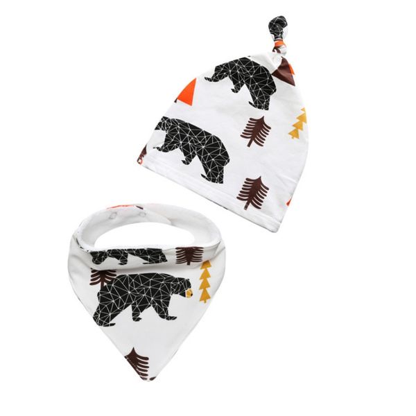 

Spring Autumn 0-2Y Baby Boy Girl Cotton Cap + Bib Set Kids Animal Printed Bibs Hat 2 Pcs