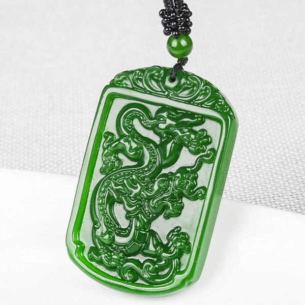 

natural green jade dragon pendant beads necklace charm jewellery fashion accessories hand-carved man luck amulet gifts, Silver