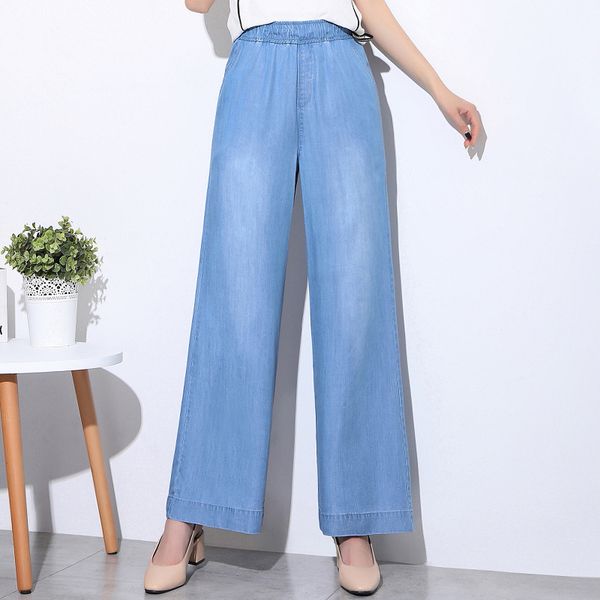 

tencel cowboy loose pants female spring and summer thin section viscose wide leg pants elastic waist straight-leg large si, Black;white
