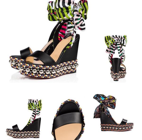 

perfect summer red bottom wedge levantine gladiator sandals ankle strap women sandals brands lady pumps eu35-43, Black