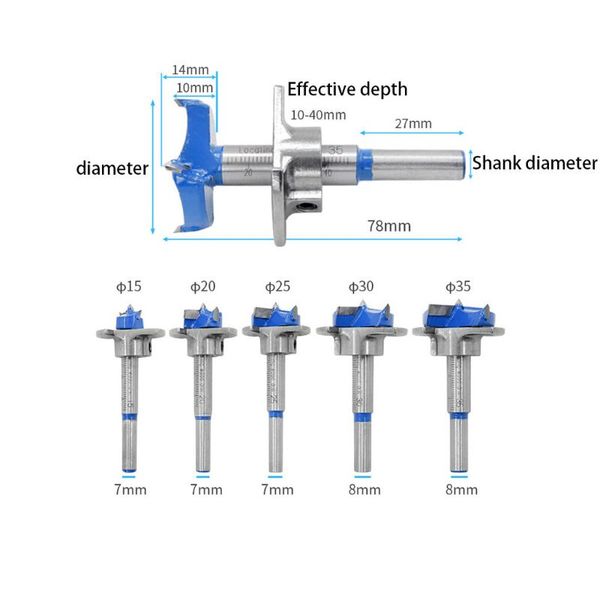 

5pcs adjustable forstner drill bits hinge hole opener boring tipped woodworking