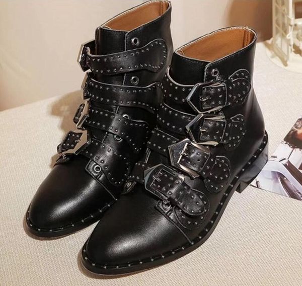 

designer boots susanna leather women suede ankle boots martin shoes women studded leather buckle combat boots 10 colors size35-41 a1, Black