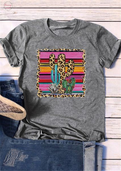 

cactus leopard printed vintage women tshirt o neck short sleeve harajuku t shirt v neck cute colorful graphic tees ladies korean tshirt, White