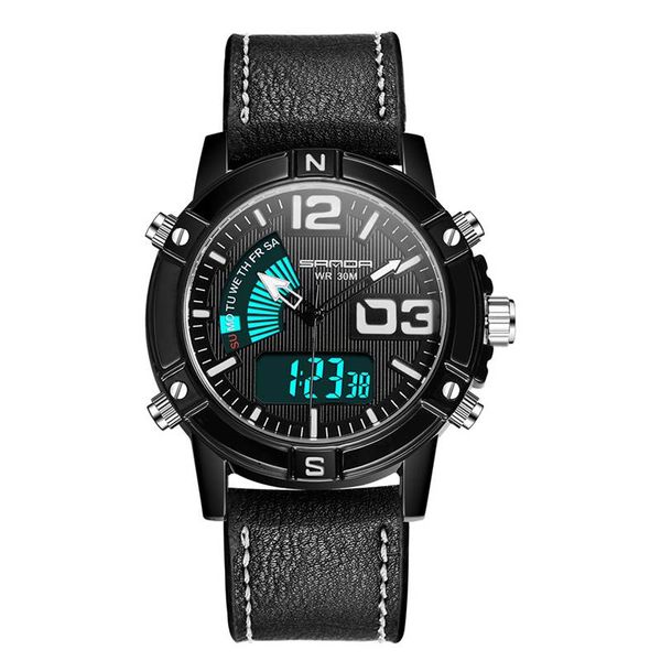 

sanda 30m waterproof leather multi-functional high-end sports watch outdoor sports gift for man, Slivery;brown