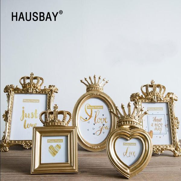 

1 pc luxury baroque style gold crown decor creative resin picture deskframe p frame gift home wedding decoration 1903