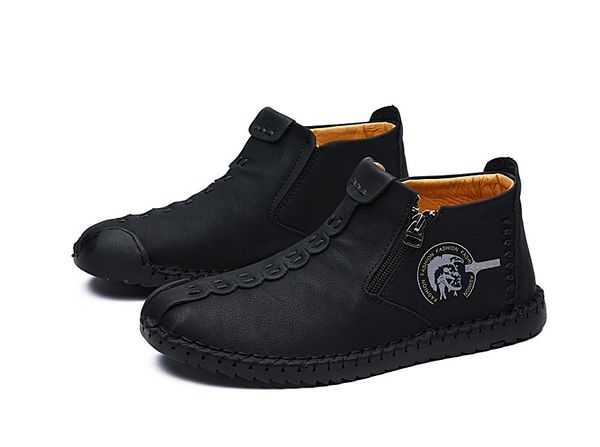 

plus size men winter casual shoes split leather snow super comfort ankle fur men flat shoes snow, Black