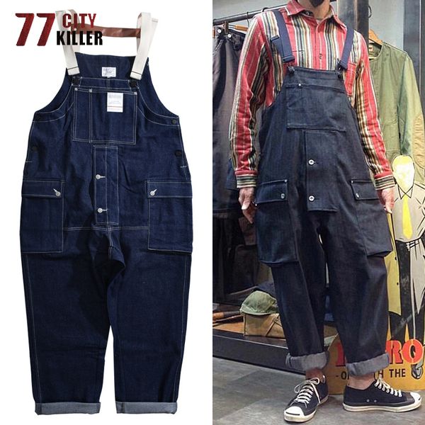 

77city убийца джинсовые комбинезоны мужчины брюки-карго работы нагрудник брюки мужской функциональный multi-карманы брюки комбинезоны мужски, Black