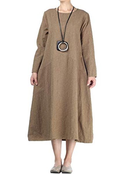 

mordenmiss women's linen long sleeve jacquard dresses with pockets, Black;gray