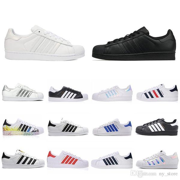 

2019 super star white hologram iridescent junior men superstars 80s sneakers pride womens mens trainers superstar casual shoes 36-45