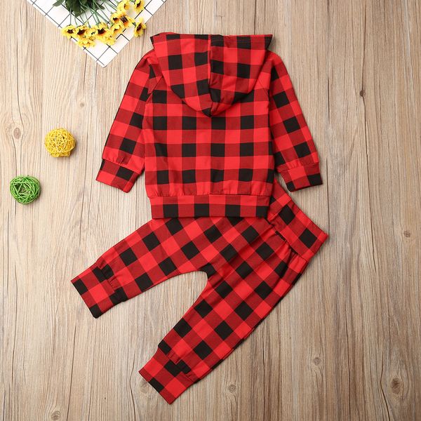 

xmas toddler baby girl boy clothes sets plaid print hooded pants tracksuit outfits sports clothes, White