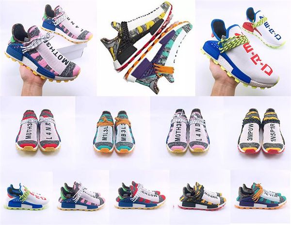 

2018 Wholesale Human Race Hu trail casual Shoes Men Women Pharrell Williams Yellow noble ink core Black Red outdoors Shoe with box size 5-13