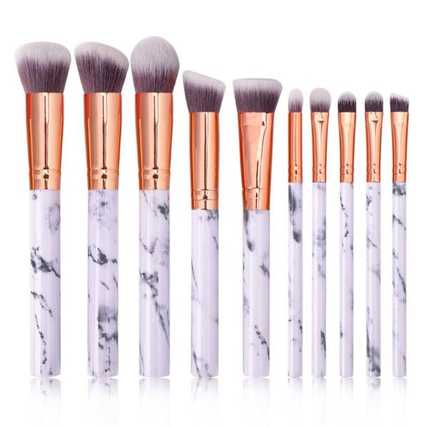 

10pcs/set ergonomic powder blending eyeliner blush lip easy clean makeup brush marble texture washable face foundation soft