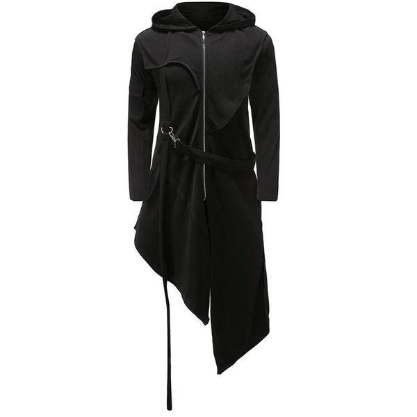 

autumn code long windbreaker jacket men's irregular zipper hooded coat men's lightweight jacket foldable outdoor hooded long new, Tan;black