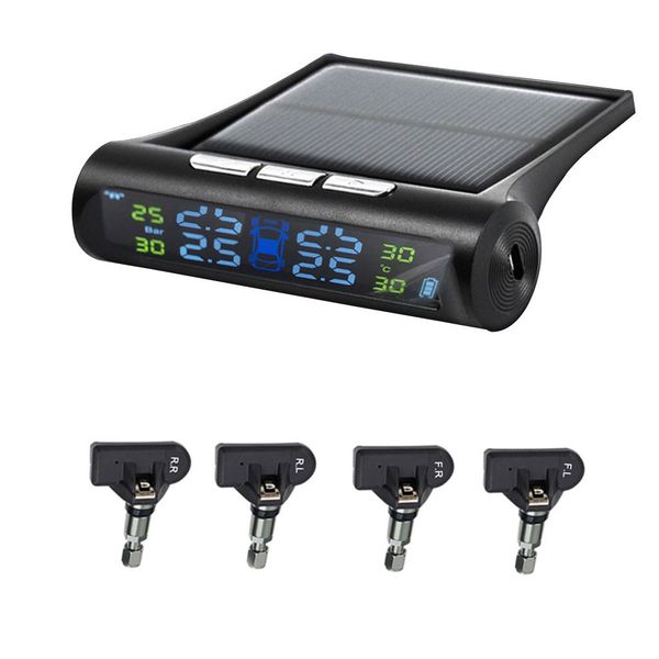 

carprie tire pressure monitor systems car solar wireless tpms tire tyre pressure monitoring system + 4 internal sensor mar7