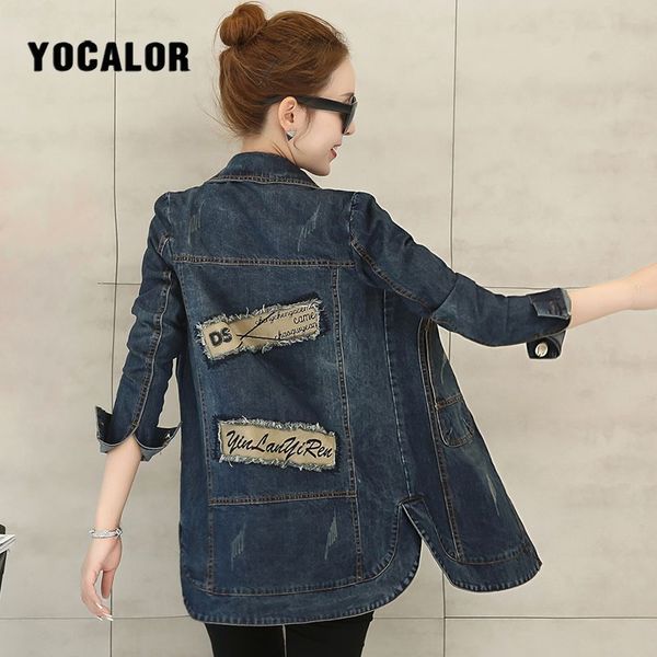 

5xl vintage harajuku denim jeans autumn jacket long coat female women chaqueta mujer large plus size jackets for streetwear bf, Black;brown