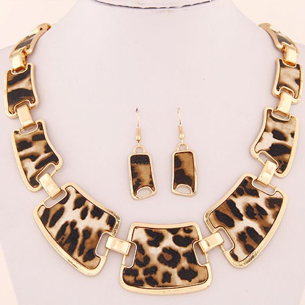 

fashion geometric leopard chain link women jewelry sets statement necklace earrings wholesale, Silver