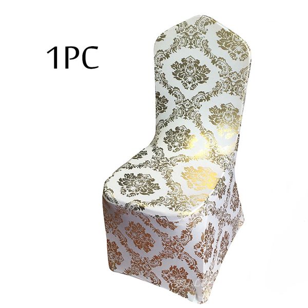 

1pc universal size elastic lycra spandex bronzing gold metallic flower printed chair cover for wedding banquet party decorations