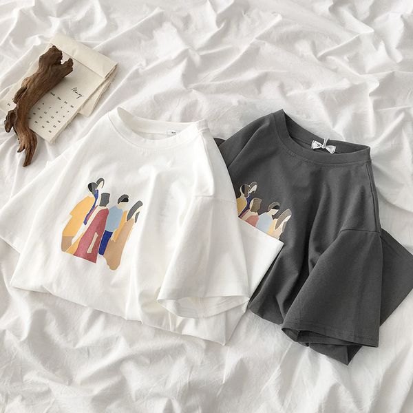 

people printed women cotton t shirt short sleeve casual white black tee