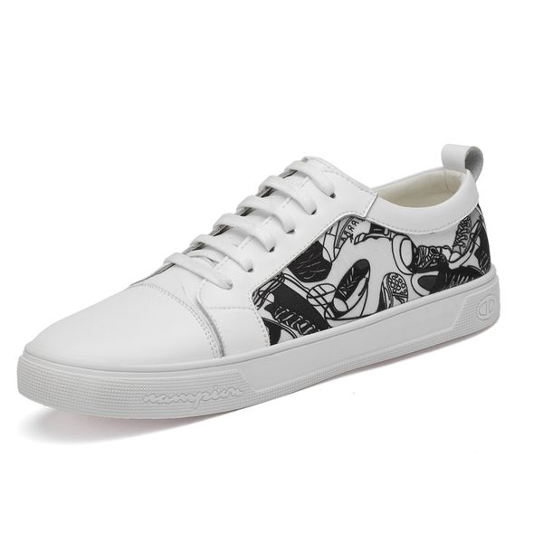 

genuine leather casual shoes men fashion business mens shoe soft non-slip wear-resistant white fashion sneakers, Black
