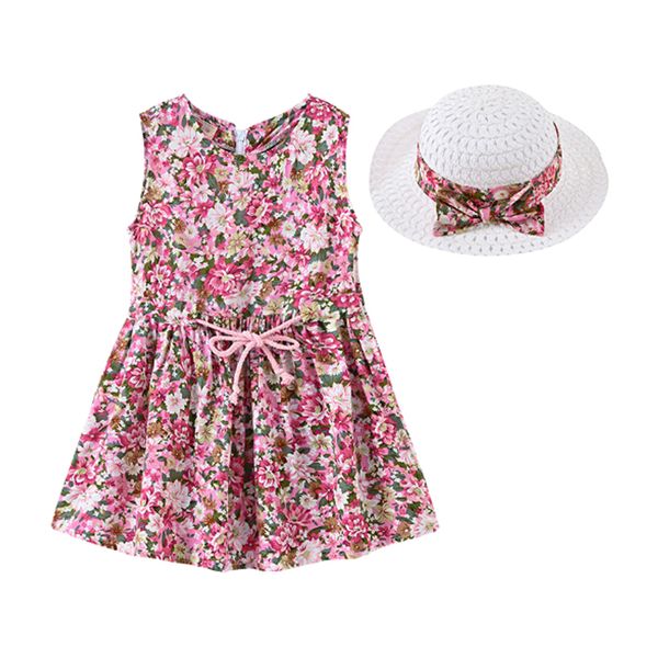 

infant baby girls holiday dress+hats 2pcs sleeveless print zipper knee length a-line sundress 2020, Red;yellow