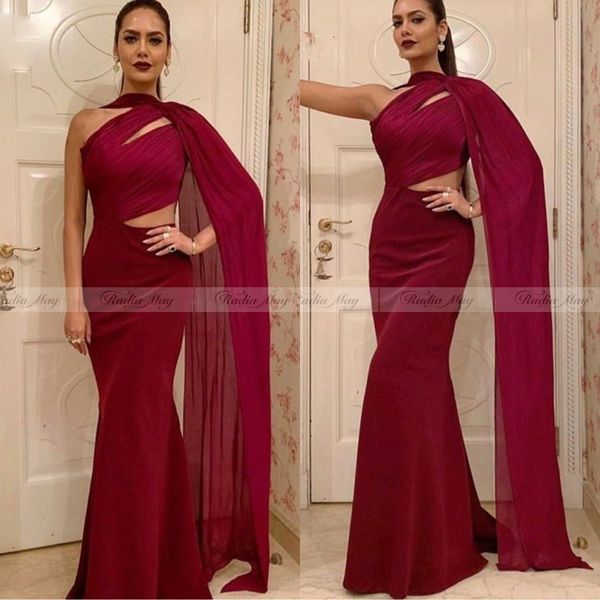

saudi arabia burgundy mermaid evening dresses with cape elegant one shoulder long formal dress 2020 dubai evening party gowns, Black;red