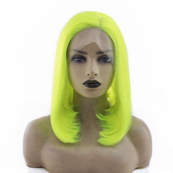

green wig short bob lace front wigs for women natural hairline straight synthetic hair glueless cosplay party wig side parting, Black