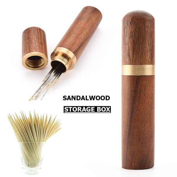 

1pc practical leather box for knitting needles round solid wood needle storage tube needle box durable sewing boxes case, Black