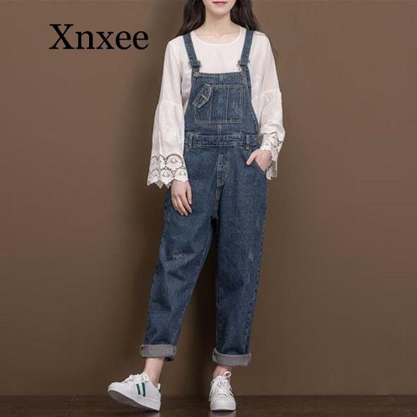 

women's jumpsuits & rompers loose thick jean overalls winter plus size solid color suspenders cowboy cargo pants casual straight pocket, Black;white
