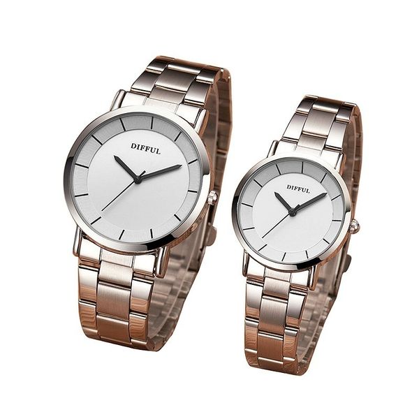 

difful new fashion alloy quartz couple watch trend simple steel belt tide male tide female watch factory direct sales, Slivery;brown